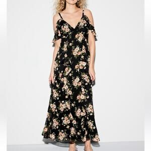 Old Navy black floral The Occasion by Off-Shoulder Ruffle Chiffon Maxi Dress